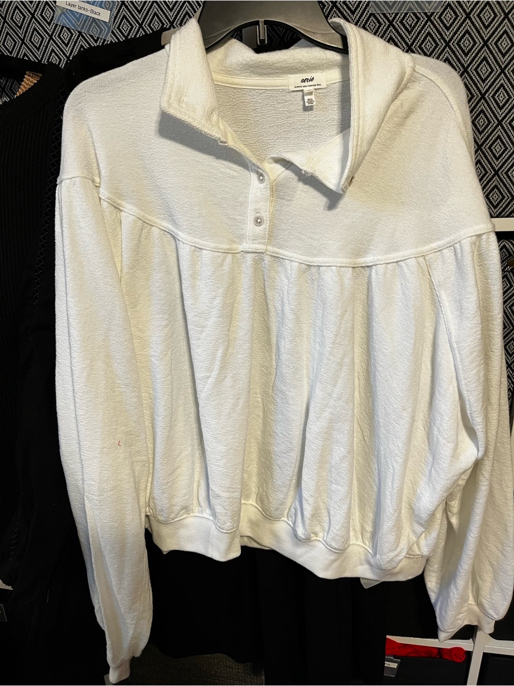 aerie White Snap-Front Terry Pullover Sweatshirt